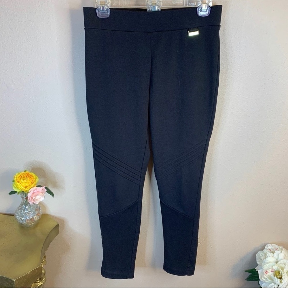 Small Marc New York Moto Black Leggings Gold Logo Stretch 4 6 Opaque - Picture 4 of 7